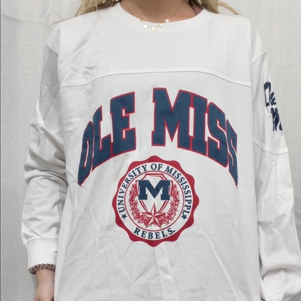 OLE MISS WHITE LONG SLEEVE W/ ARM DETAILING